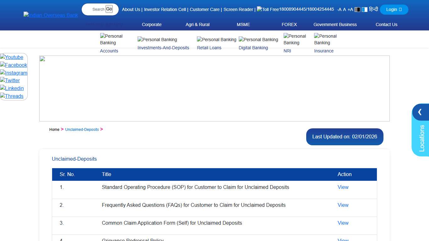 Unclaimed Deposits Reuniting Depositors Funds IOB