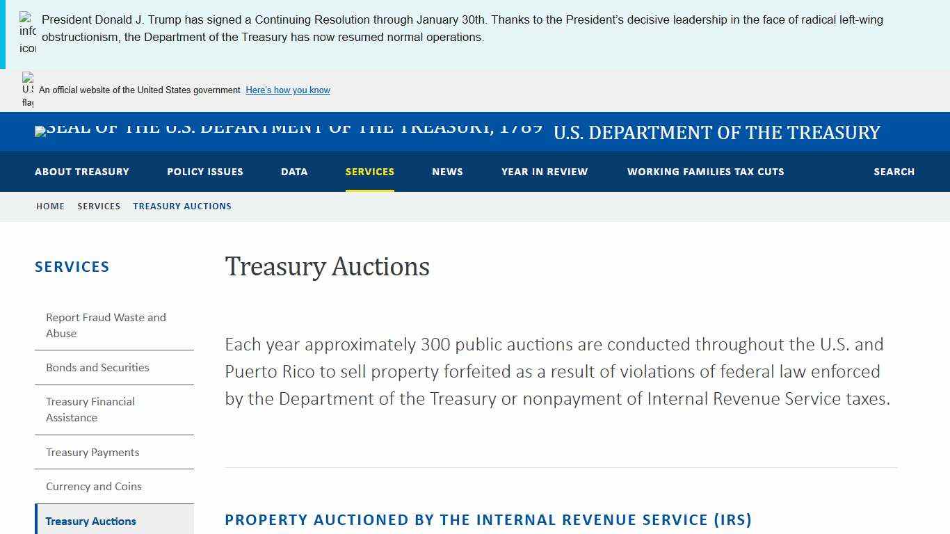 Treasury Auctions U.S. Department of the Treasury