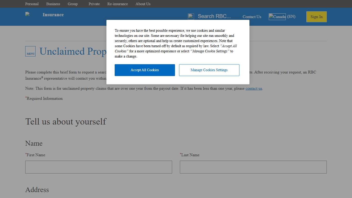 Unclaimed Property Search Request - RBC Insurance